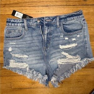 Fashion Nova Distressed Light Blue Denim Jean Shorts